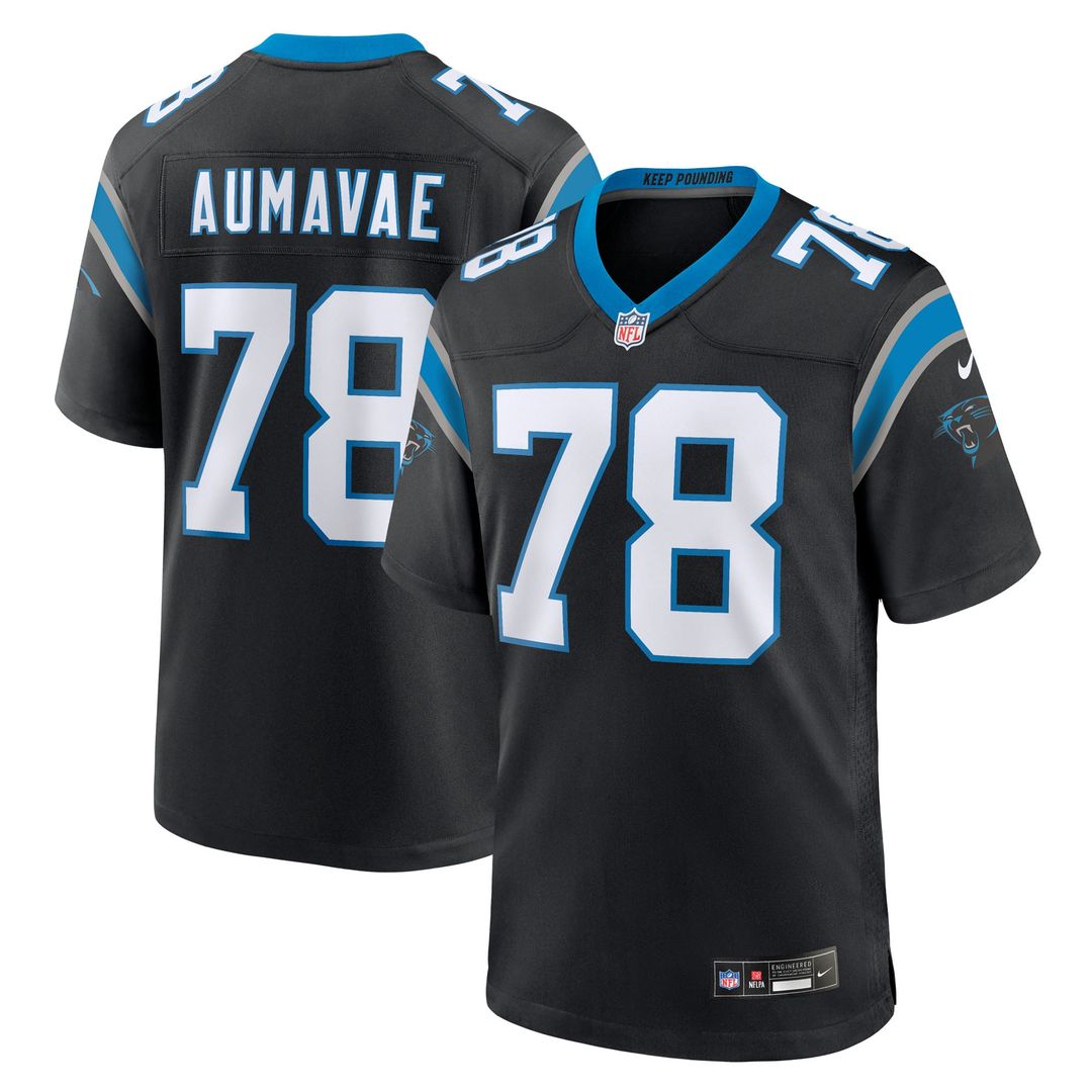 Carolina Panthers Popo Aumavae Nike Black Team Game Jersey