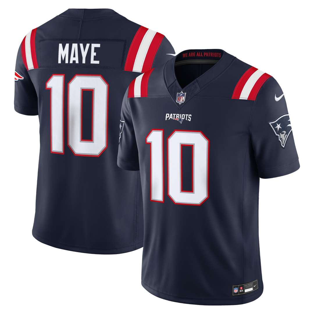New England Patriots Drake Maye Nike Navy Team Vapor F.U.S.E. Stitched Limited Jersey