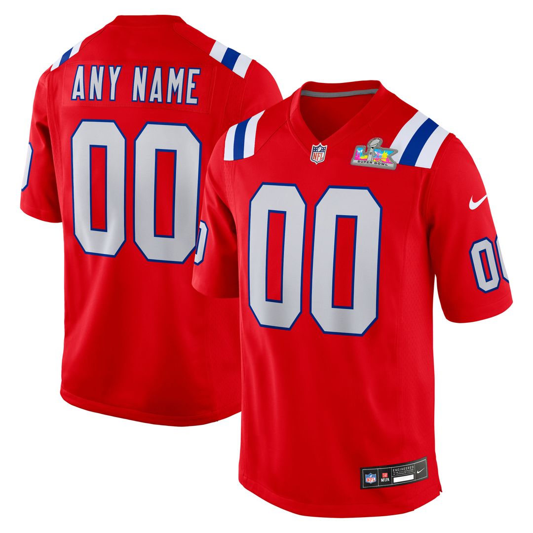 New England Patriots Nike Red Super Bowl LX Patch Custom Game Jersey