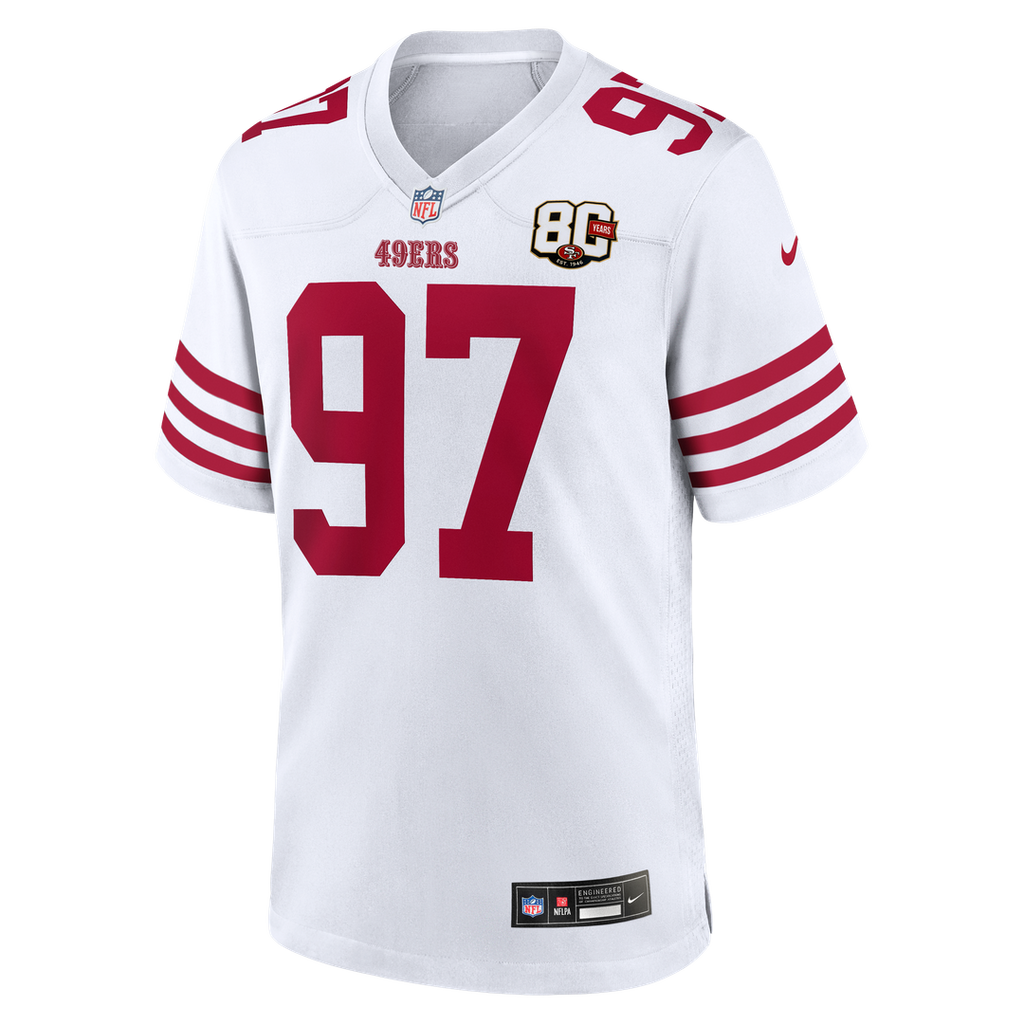 San Francisco 49ers Nick Bosa Nike White 80th Anniversary Game Jersey