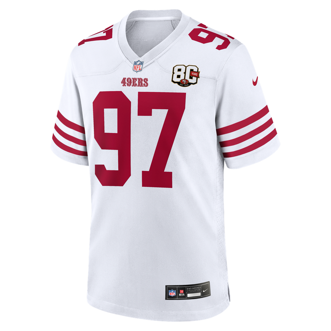 San Francisco 49ers Nick Bosa Nike White 80th Anniversary Game Jersey