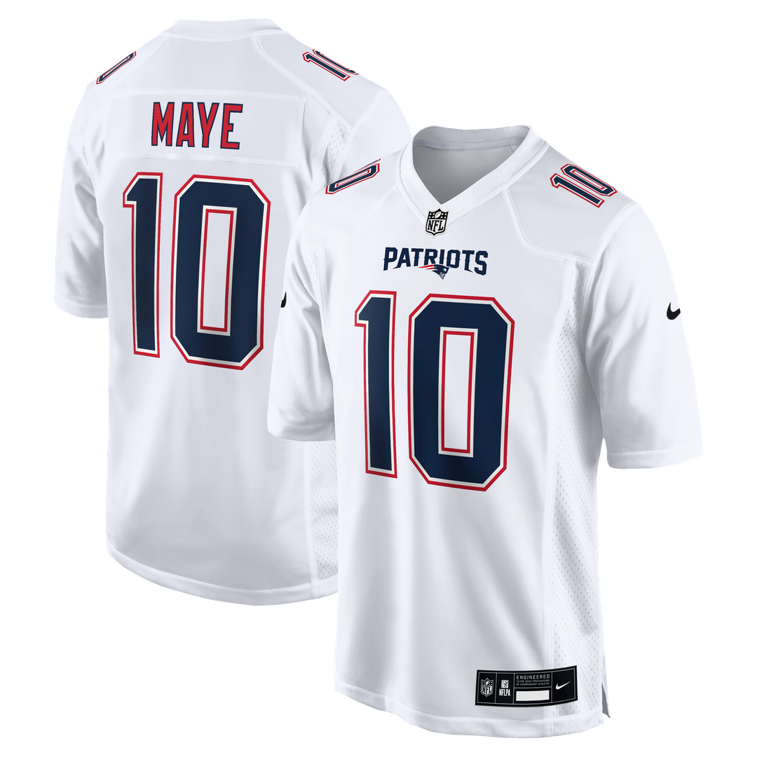 New England Patriots Drake Maye Nike Tundra White Game Jersey