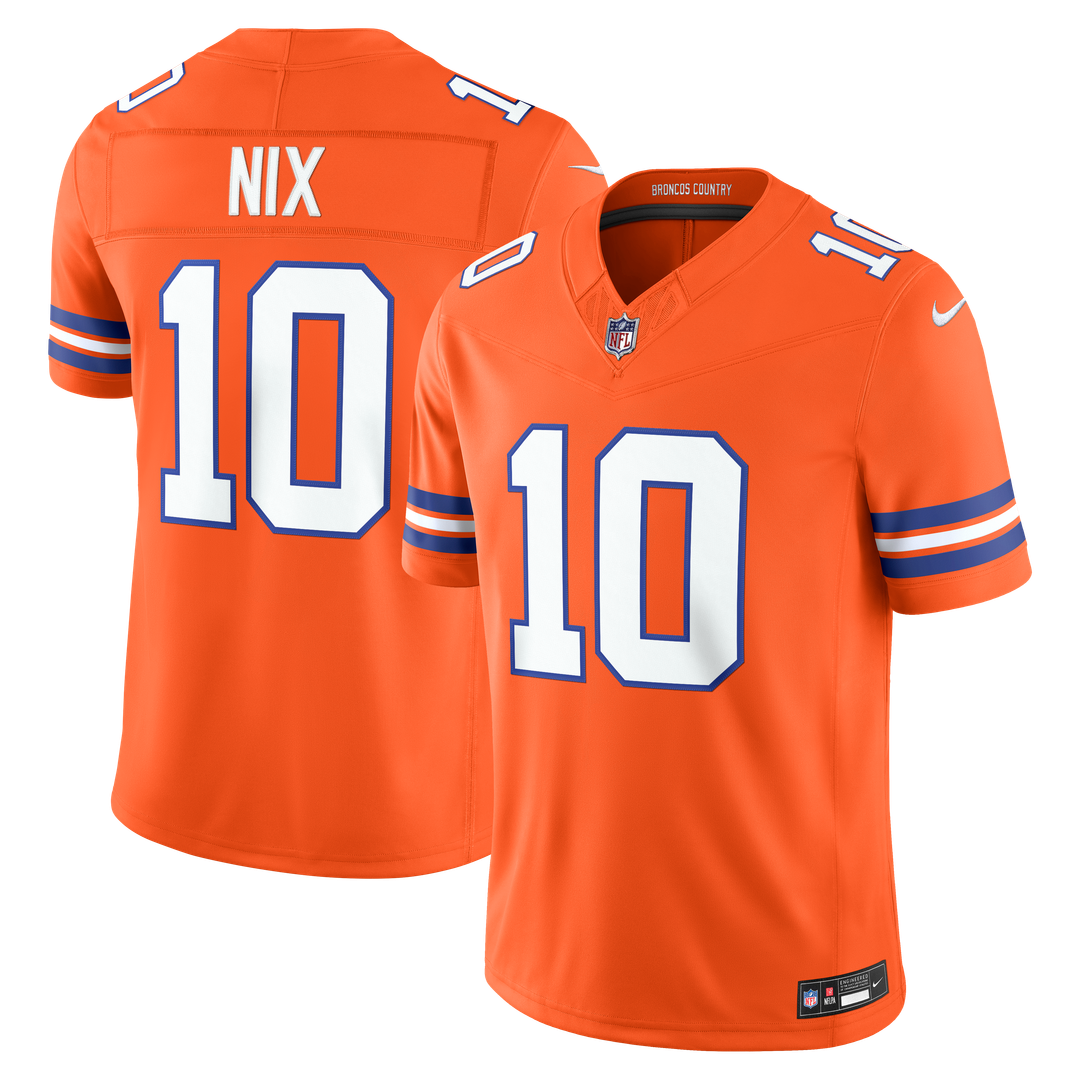 Denver Broncos Bo Nix Nike Orange Alternate Mile High Collection 1977 Throwback Vapor F.U.S.E. Stitched Limited Jersey