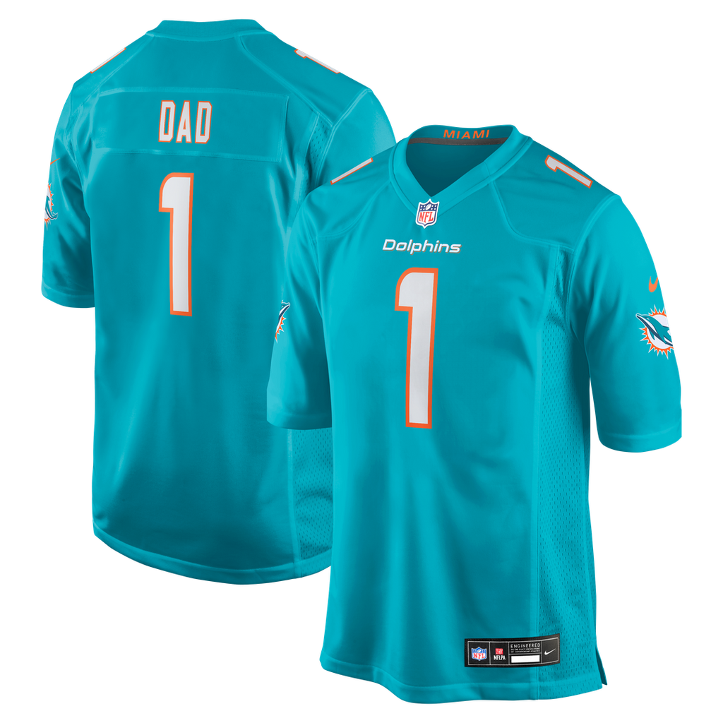Miami Dolphins Number 1 Dad Nike Aqua Game Jersey