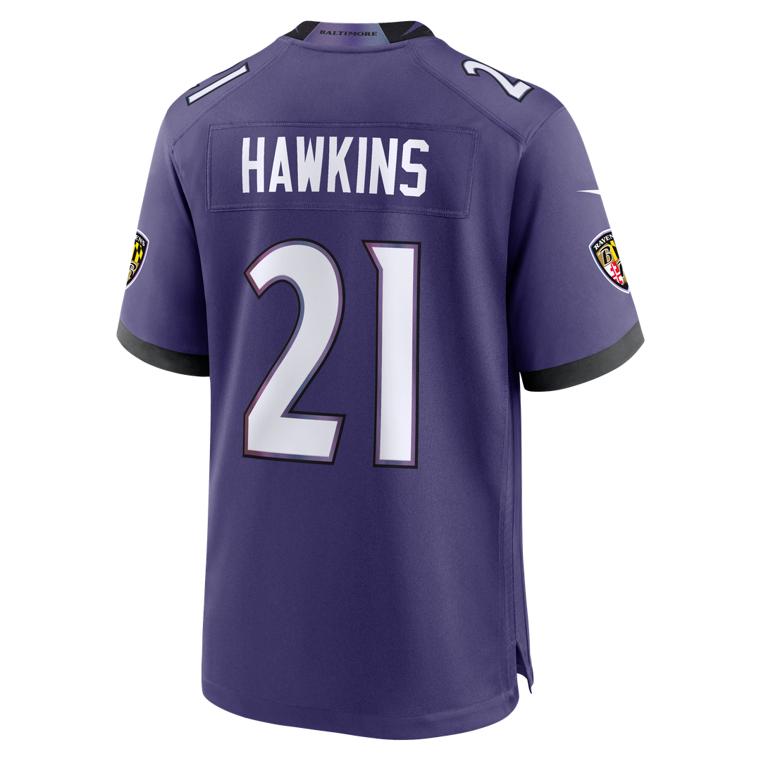 Baltimore Ravens Jaylinn Hawkins Nike Purple Team Game Jersey
