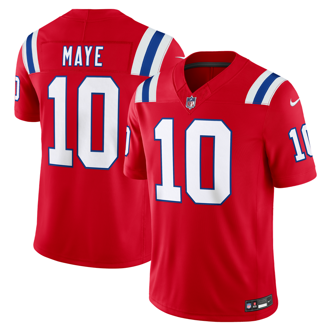New England Patriots Drake Maye Nike Red Alternate Vapor F.U.S.E. Stitched Limited Jersey