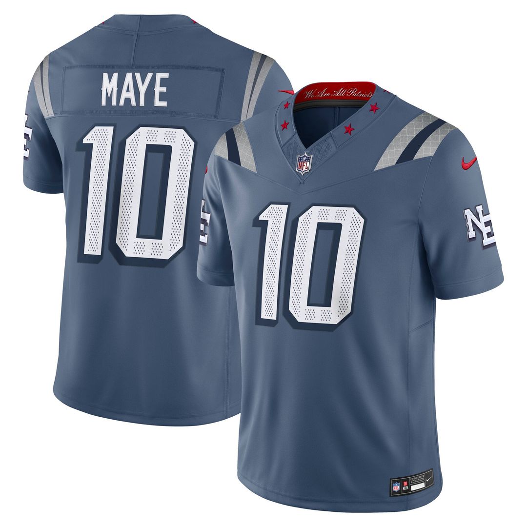 New England Patriots Drake Maye Nike Blue Rivalries Collection Stitched Limited Jersey