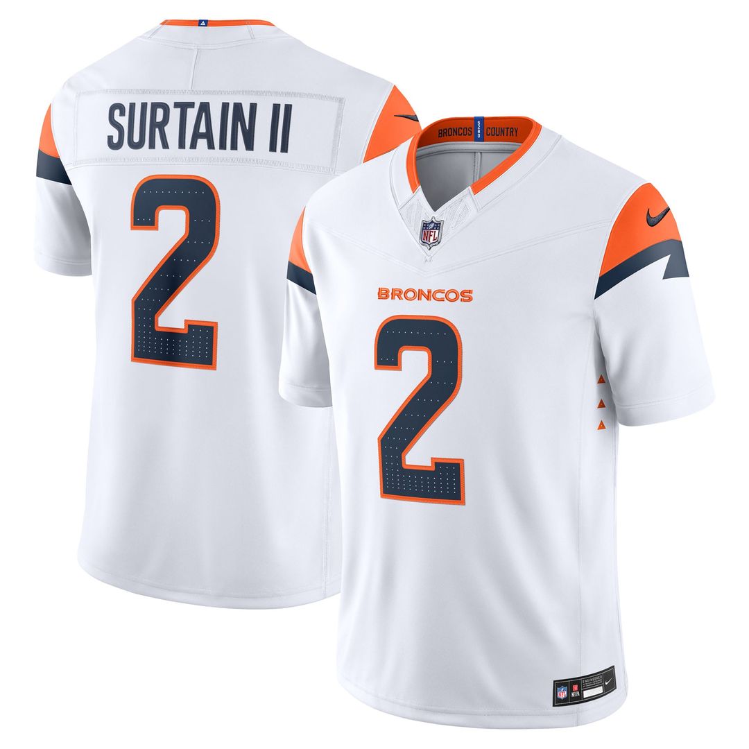 Denver Broncos Pat Surtain II Nike White Vapor F.U.S.E. Stitched Limited Jersey
