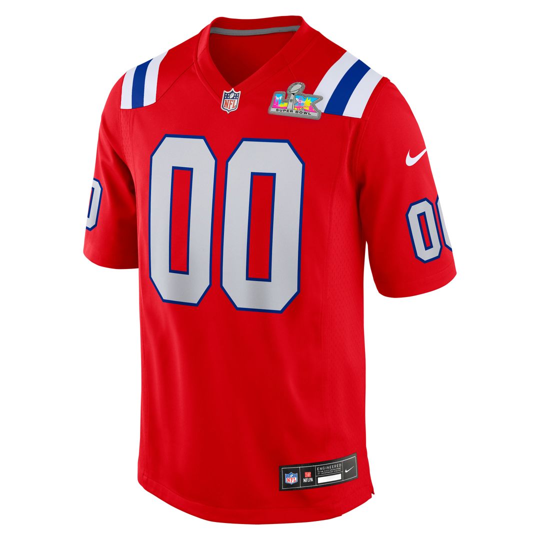New England Patriots Nike Red Super Bowl LX Patch Custom Game Jersey