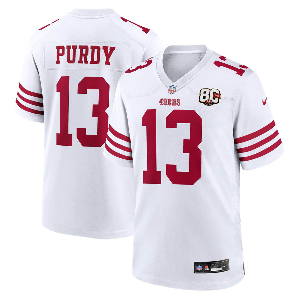 San Francisco 49ers Brock Purdy Nike White 80th Anniversary Game Jersey